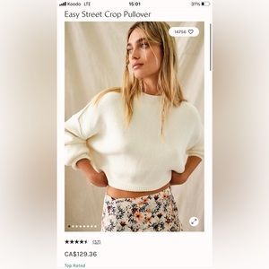 Free People Easy Street Crop Sweater in White, size small